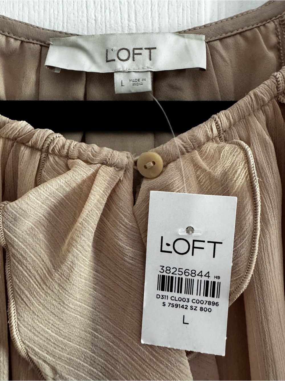 LOFT NWT Blush Ruffle Sheer Tie Neck Blouse Large Romantic Feminine Cottagecore - Picture 4 of 11